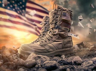 Wall Mural - A pair of boots with the American flag on them, 4th July Independence Day USA concept