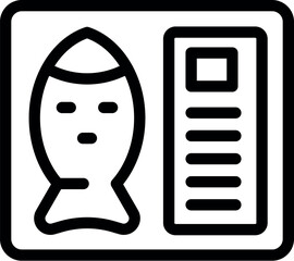 Sticker - Simple line drawing of a microwave oven with a fish icon and cooking settings, symbolizing the process of cooking fish in a microwave