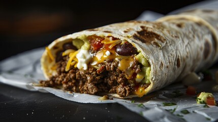 Wall Mural - A burrito with meat, beans, and cheese. Generate AI image