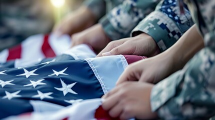 Wall Mural - A group of people are holding a flag, 4th July Independence Day USA concept