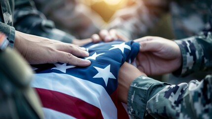 Wall Mural - A group of soldiers are holding a flag with stars on it, 4th July Independence Day USA concept