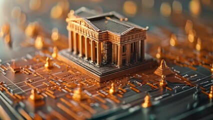 Aufkleber - This Mini classical building on circuit board symbolizes finances digital shift.