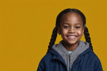 Young girl with a smile on her face, beautiful girl in a photo studio. Place for advertising text.