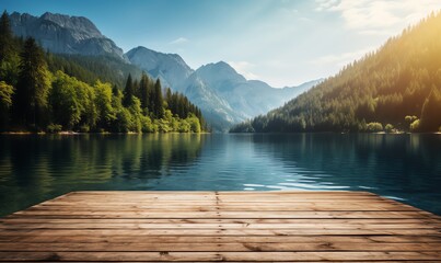 Wooden Dock Overlooking a Tranquil Mountain Lake