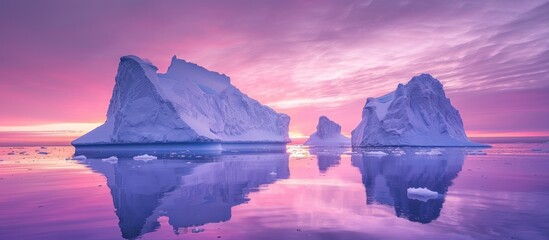 Wall Mural - Icebergs Reflecting in Pink Sunset
