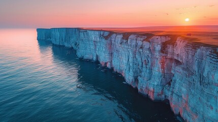 Wall Mural - Drone photograph of the impressive Gdynia Orłowo Cliff at sunset