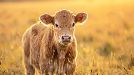 Calf in field with space for text