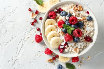 Wall Mural - Overnight oatmeal with toppings top down view