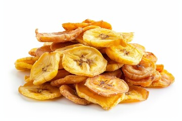 Wall Mural - Pile of banana chips on white surface