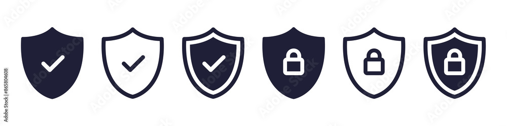 Security shield icons, security shields logotypes with check mark and ...