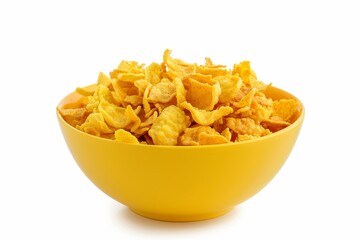 Canvas Print - Popular Indian snack made from chickpea flour deep fried and served in a yellow bowl on a white background