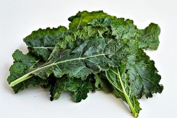Wall Mural - Prepare close up kale chips on white background