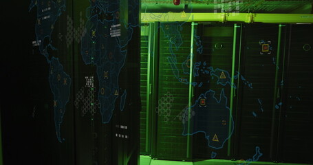 Sticker - Image of world map and data processing over computer servers