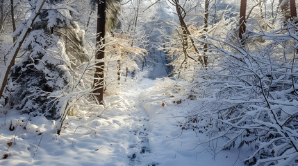 Wall Mural - Snowy Forest Path - Winter Wonderland Illustration