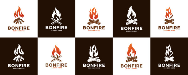 campfire logo collection, field, outdoor vacation, logo design template.