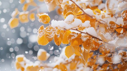 Canvas Print - Plants turning yellow during winter beneath snow