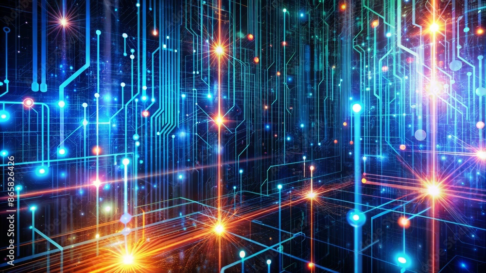 Abstract futuristic digital background with binary code streams ...