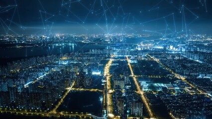 smart Connected city skyline. Futuristic network concept, city Technology