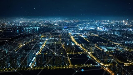smart Connected city skyline. Futuristic network concept, city Technology