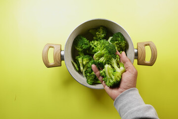 Poster - top view of hand picks broccoli 