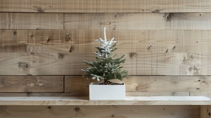 Poster - Christmas tree decoration in white gift box on wooden backdrop