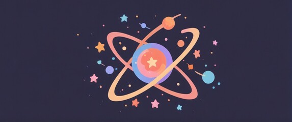 illustration core of atom symbol with starry background