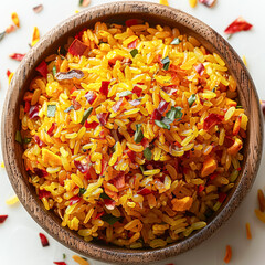 Wall Mural - A bowl of rice with vegetables and herbs.