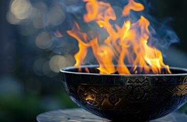 Canvas Print - The Olympic flame in an elegant metal bowl.