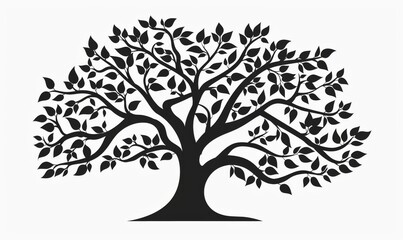 Wall Mural - Vector illustration of a black silhouette tree with leaves.
