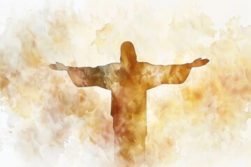 Wall Mural - Watercolor painting of Jesus with outstretched arms.