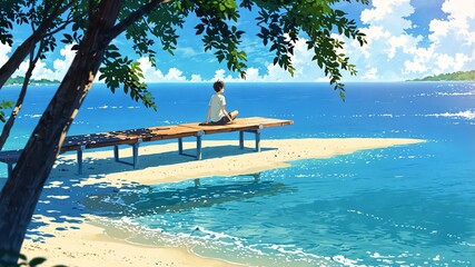 Sticker - lofi aesthetic anime male adult in summer background