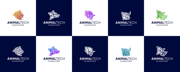 Wall Mural - animal tech logo collection, electric digital circuit, modern abstract, vector logo design.