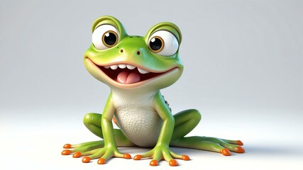 d cartoon image of a cute happy frog isolated on whit background