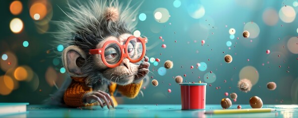 Curious Monkey with Glasses and Falling Objects