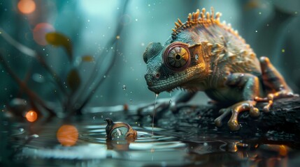 Wall Mural - Lizard Looking at Water