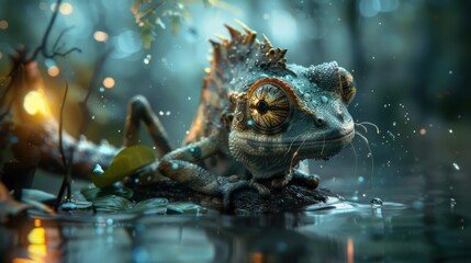 Wall Mural - Mystical Lizard in the Rain