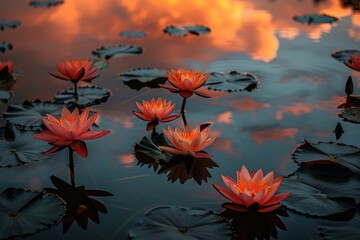 Wall Mural - lotus pond at sunset