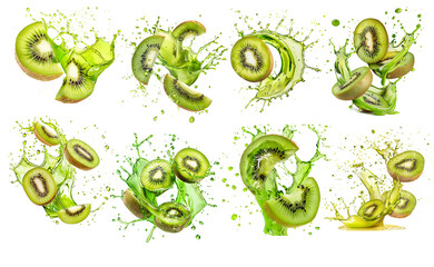 Wall Mural - set of kiwi fruit isolated on transparent background png
