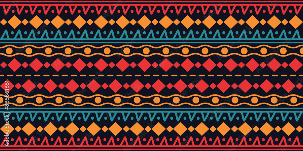 Abstract bright colorful pattern banner design template with tribal ...