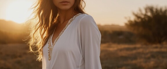 Set of white frontAnd Golden hour mockup flowy long sleeve shirt