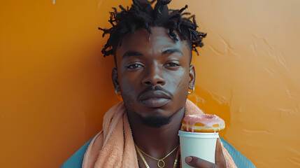 Portrait of a black Man in Front of a yellow Wall Looking at the Camera: Vibrant Expression and Bold Presence