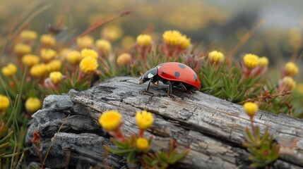 Poster - Ladybug Resting on a Log 