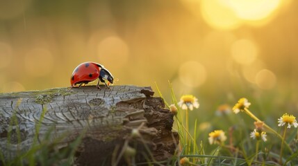 Sticker - Ladybug Resting on a Log 