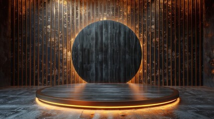 Wall Mural - Glowing Stage with Wooden Backdrop