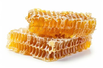 Wall Mural - fresh organic honeycomb and honey products isolated on white background food photography