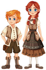 Poster - Illustration of children in traditional Bavarian attire