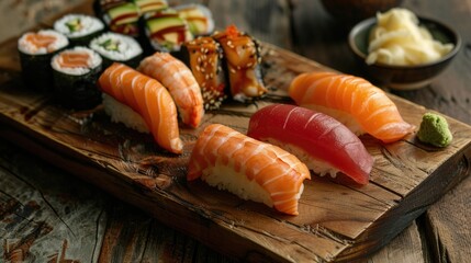 Poster - Japanese meal of assorted sushi and sashimi rolls