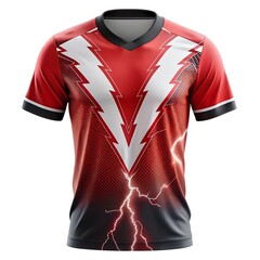 a sleek and modern jersey design featuring a bold color combination of red, white, and black. jersey mockup design