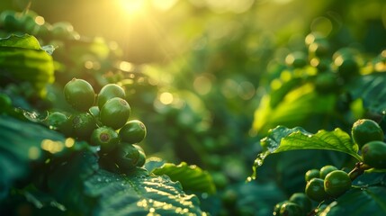 Wall Mural - Coffee Beans on a Branch in the Sun