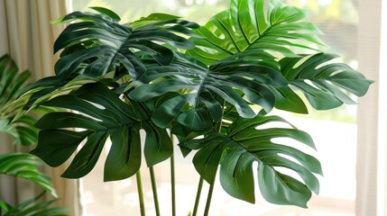 Canvas Print - Monstera Giant Fake Leaf with Large Dark Green Leaves Suitable for Indoor Planters